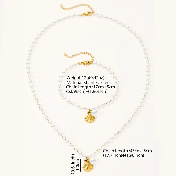 Dollish White Pearls & Seashell Pendant Jewelry Sets - Flossy Mom