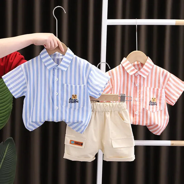 Boys Summer Striped Cotton Shirt and Shorts Sets