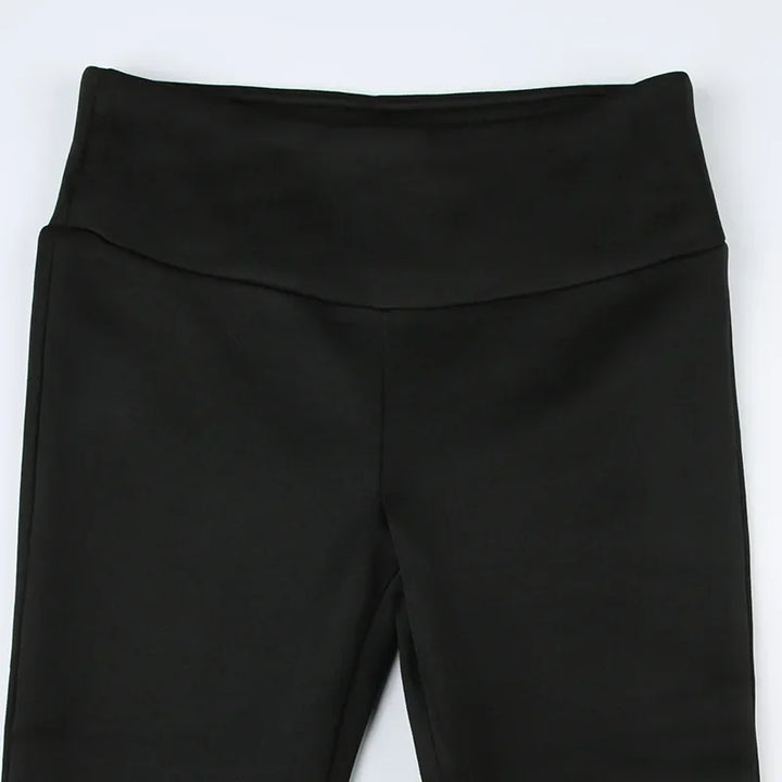 Women's slim-fit bootcut dress pants, black with contoured waistband