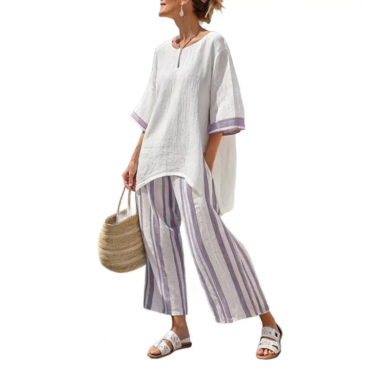 Plus Size Women's Summer Chill Striped Two Piece Set