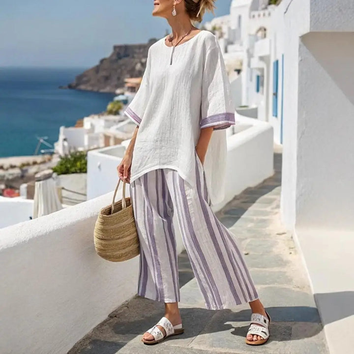 Plus Size Women's Summer Chill Striped Two Piece Set
