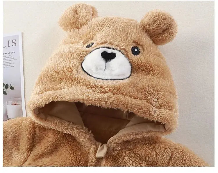 Brown bear-themed hooded outfit on a plain background