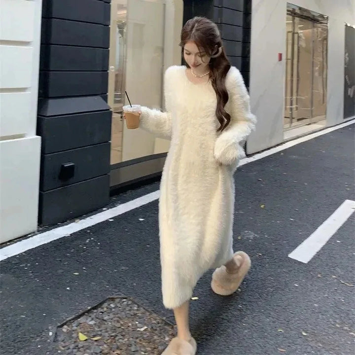 Plush Oversize Soft Knitted Mink Sweater Dresses