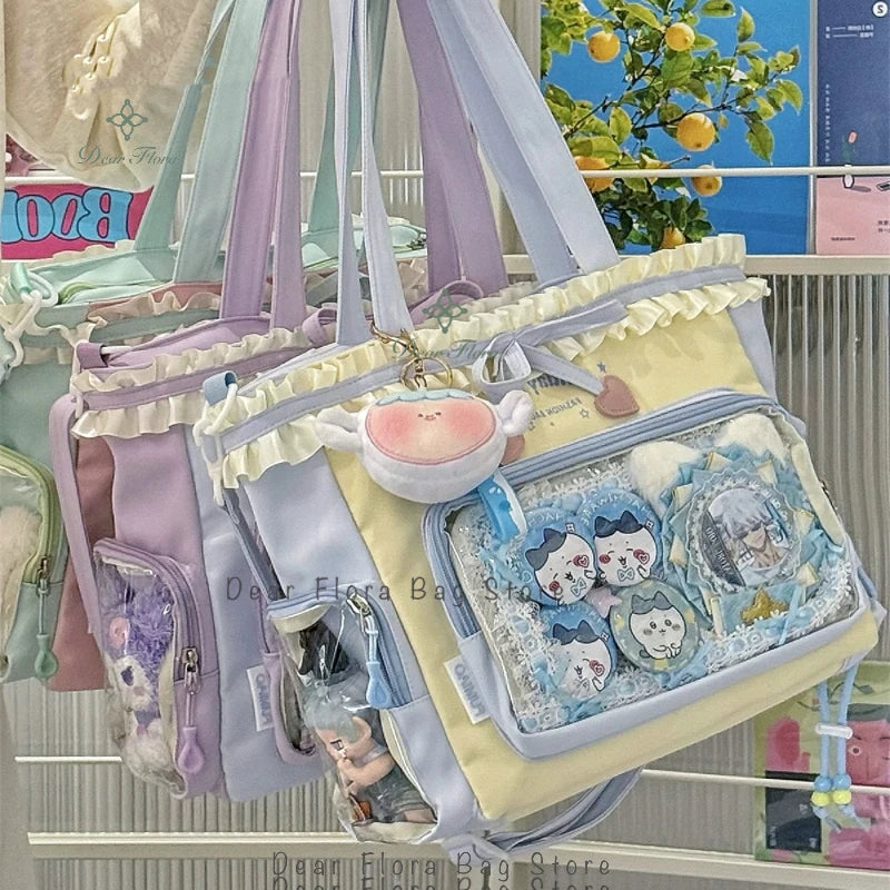 Y2K Lace Bow Transparent Tote — Sweet Lolita Patchwork Shoulder Bag With Insert