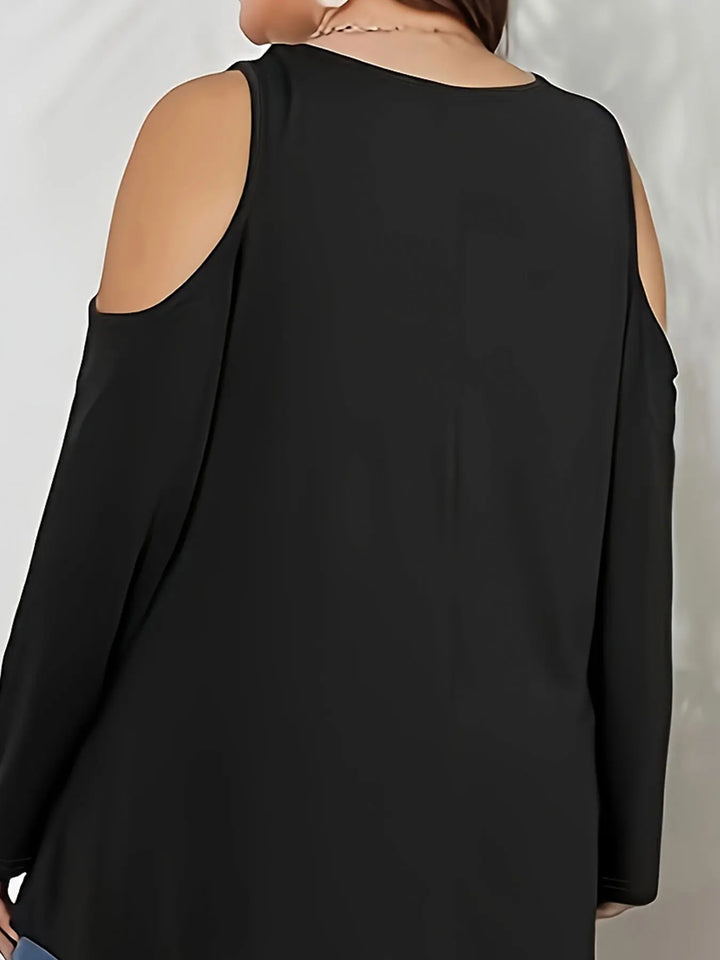 Cut-out Long Sleeves Zipper Detail Plus Size Shirts