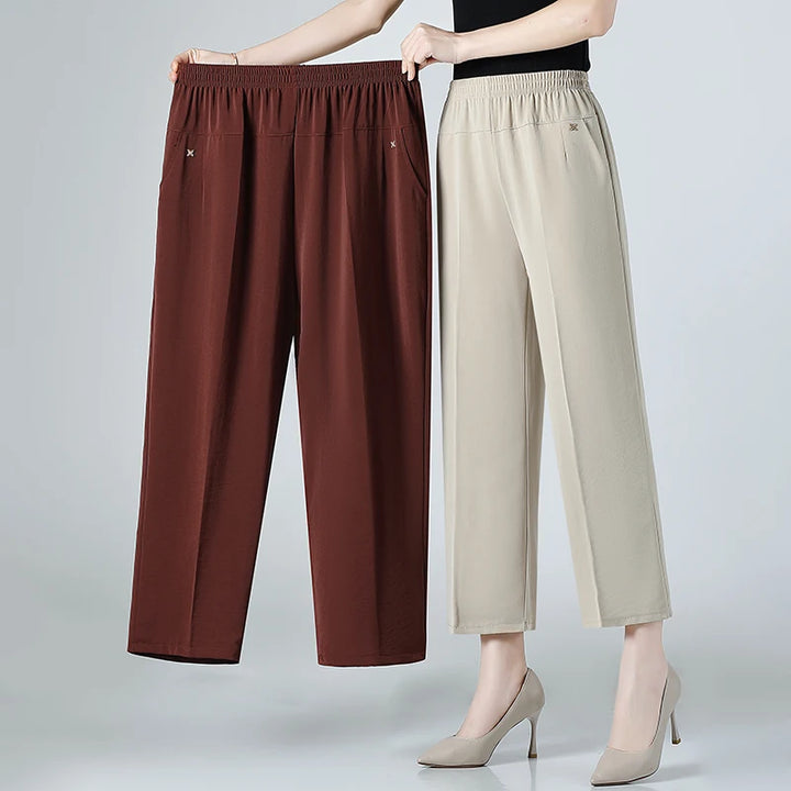 Women's Relaxed-Fit Wide Leg Pants – Soft Cotton Elastic Waist Lounge Pants Plus Size