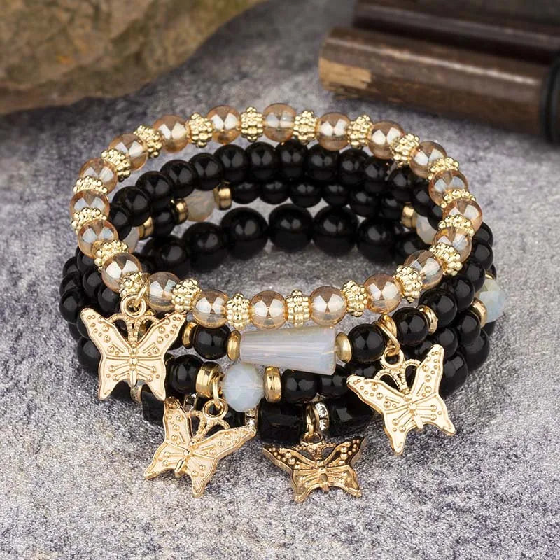 Trendy 4pcs Butterfly Crystal Beaded Chain Bracelets - Flossy Mom