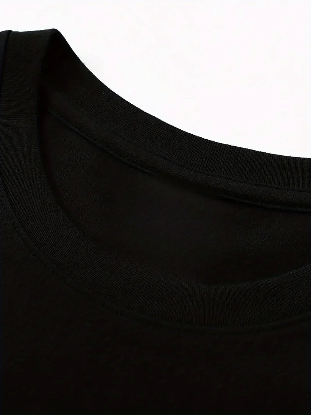 Black crewneck T-shirt neckline and short sleeves