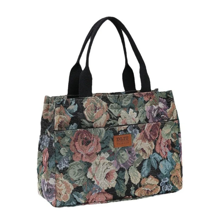 Floral Canvas Zip Tote With Jacquard Detail & Large Capacity