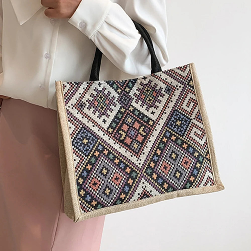 Boho Linen Tote — Floral Print, Multi-Use Carry-All bags
