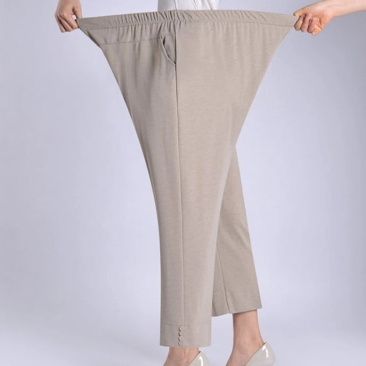 Khaki high-rise wide-leg ankle crop pants with elastic waistband