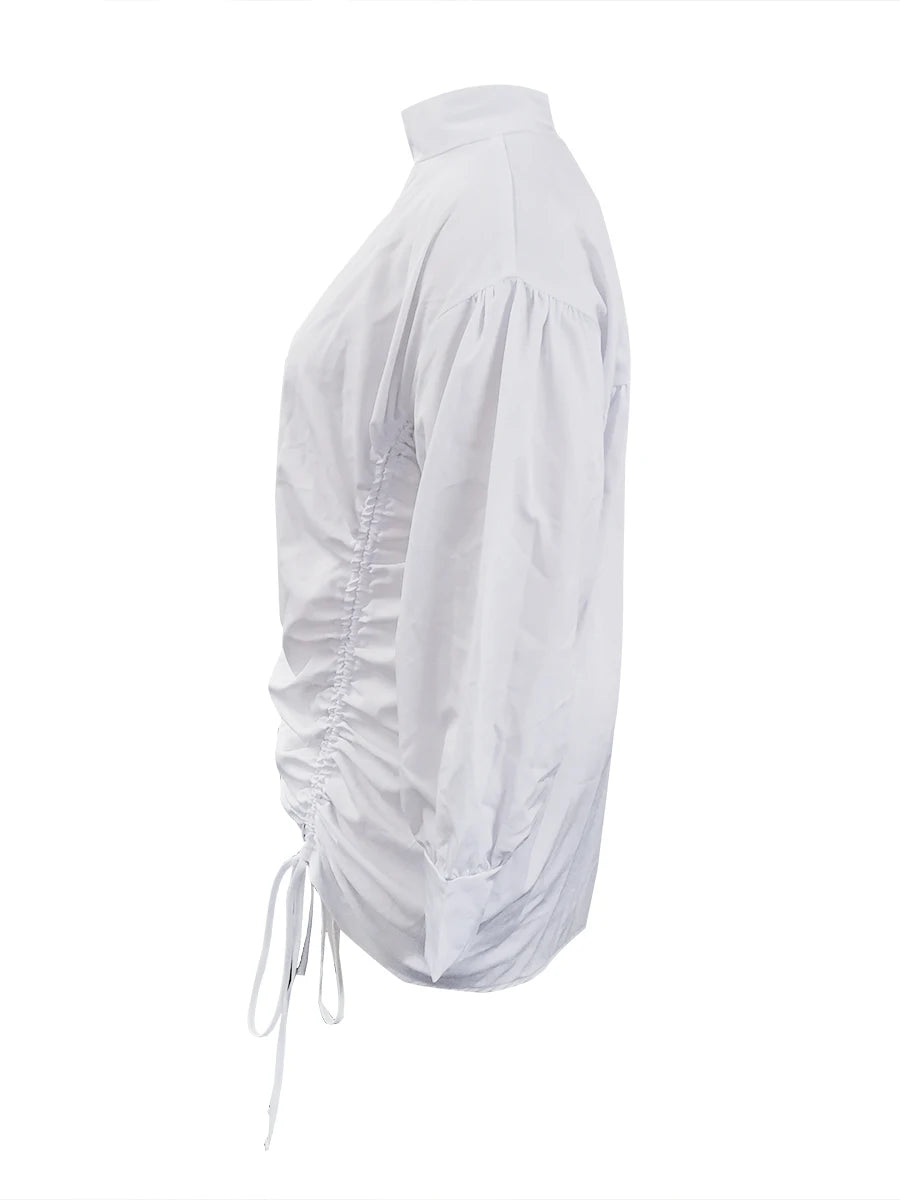 Stunning Fold Design Mini Shirt Dress with Lantern Sleeves