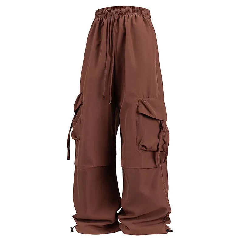Rostbraune Damen-Cargohose mit großen Taschen, weite lockere Passform