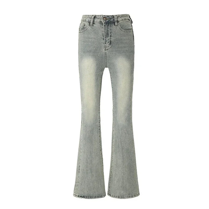 Light blue denim jeans on a white background