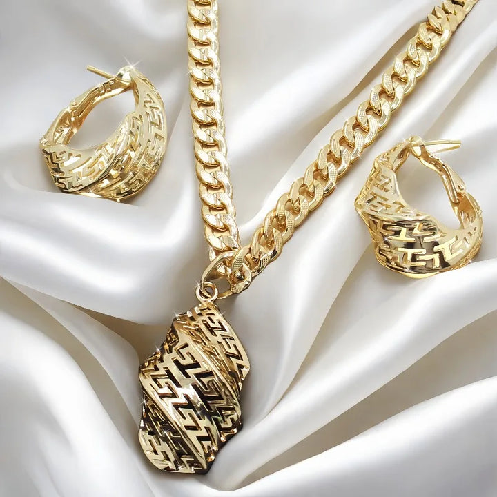 Gold Hollow Skeleton Pendant Necklace & Earrings 2-Piece Sets