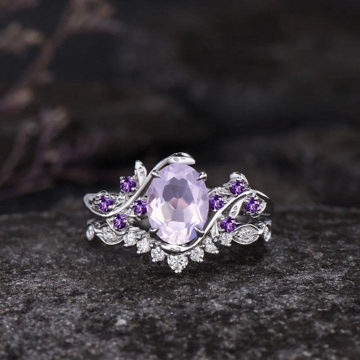 Stylish leaf branches shape purple zircon inlaid women's ring