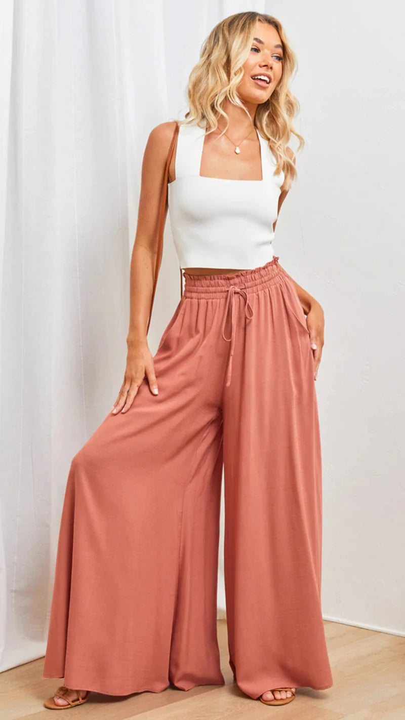 Chic Flared Wide-Leg High Waist Office Pants - Flossy Mom