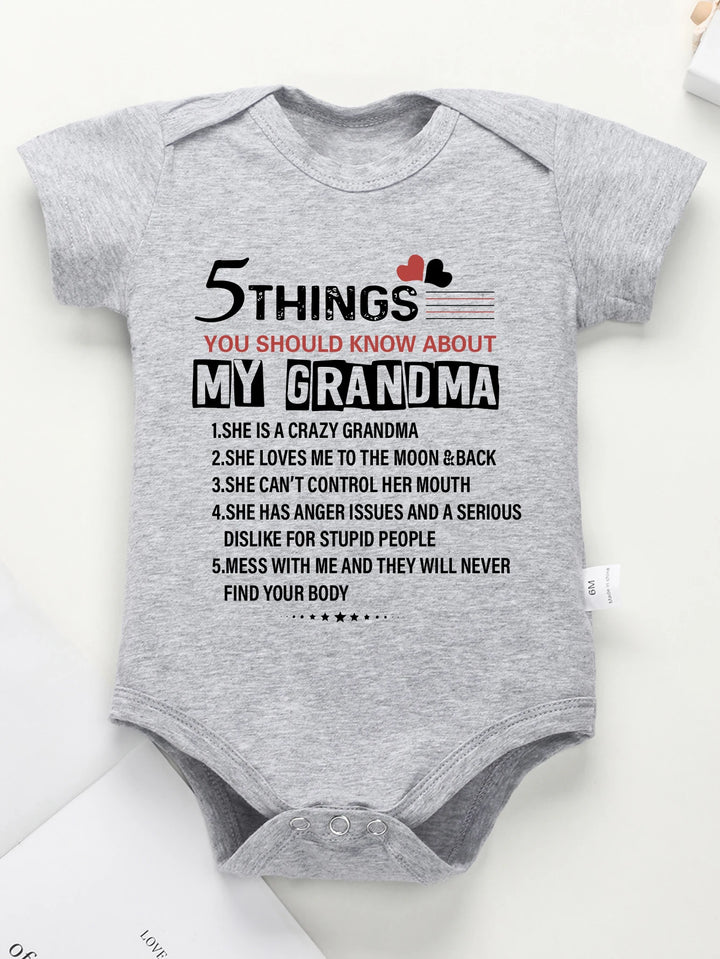 Soft Skin-friendly Cotton My Grandma 5 Things Printed Baby Onesies