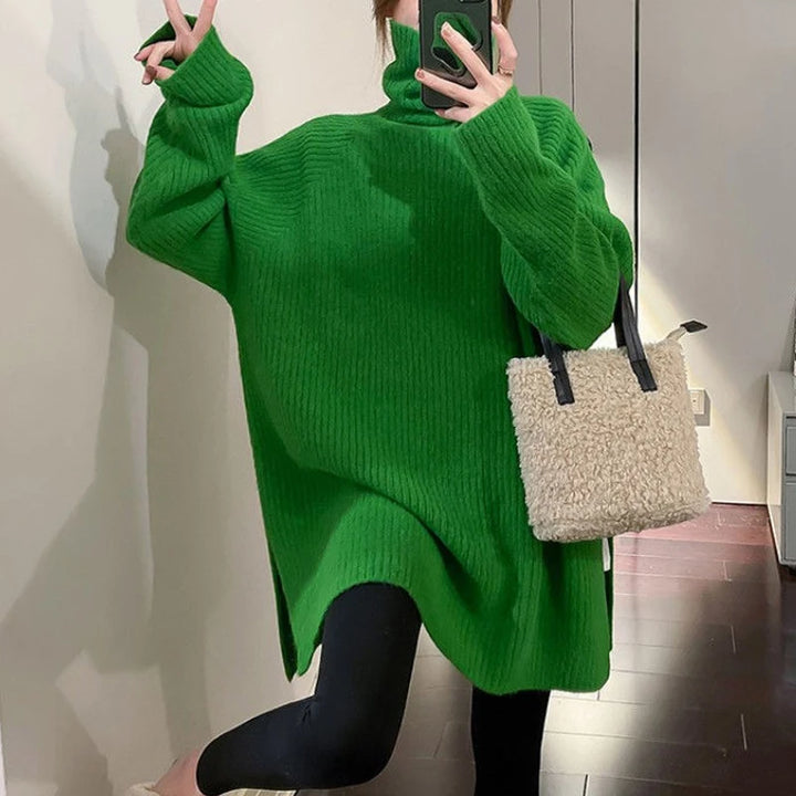 Split Oversized Knitted Long Plus Size Turtleneck Sweaters