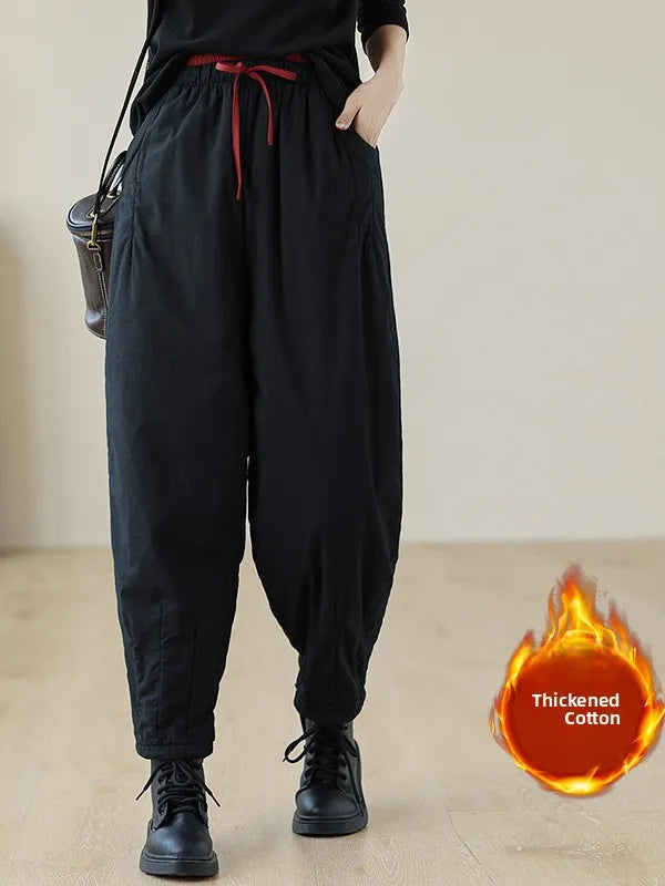 Women's Plus Size Khaki Harem Pants With Side Pockets And Rolled Cuffs