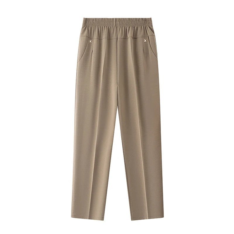 Women's Relaxed-Fit Wide Leg Pants – Soft Cotton Elastic Waist Lounge Pants Plus Size
