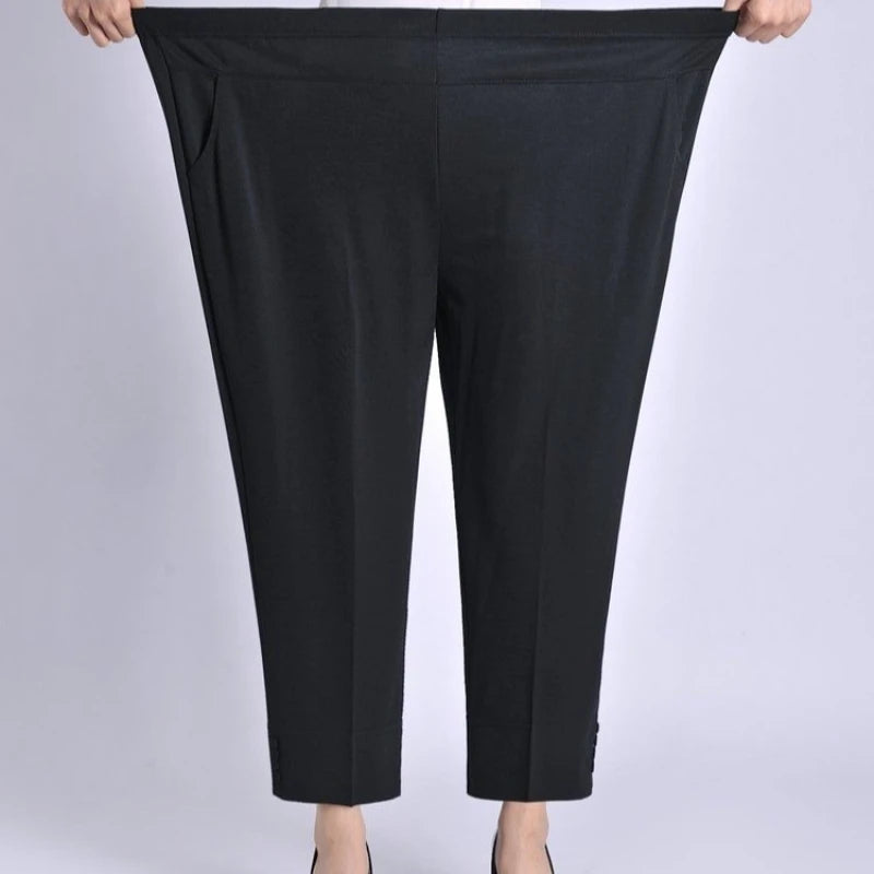 Black high-rise wide-leg ankle crop pants with elastic waistband