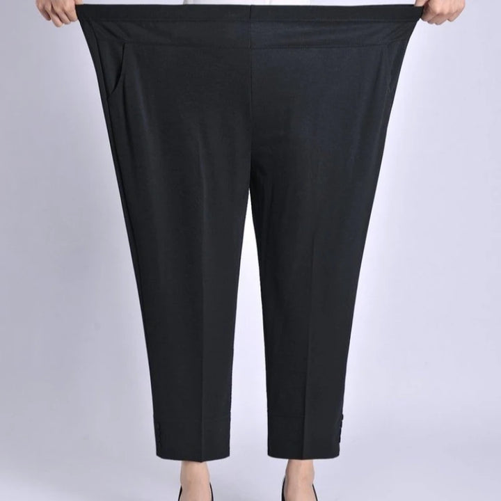 Black high-rise wide-leg ankle crop pants with elastic waistband