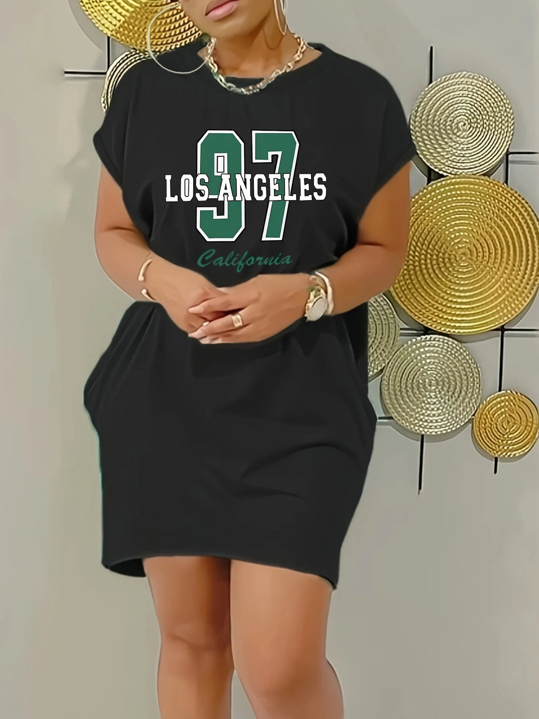 Plus Size Women's LA Print Summer T-Shirt Dresses
