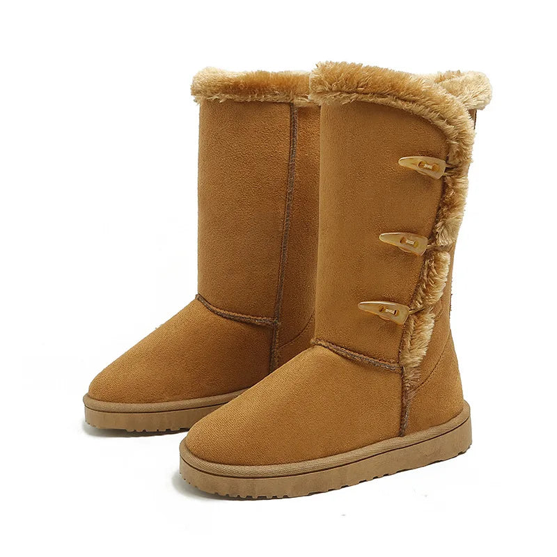 Winter Warm Fur Suede Velvet Buckle Mid-Calf Snow Boots - Flossy Mom