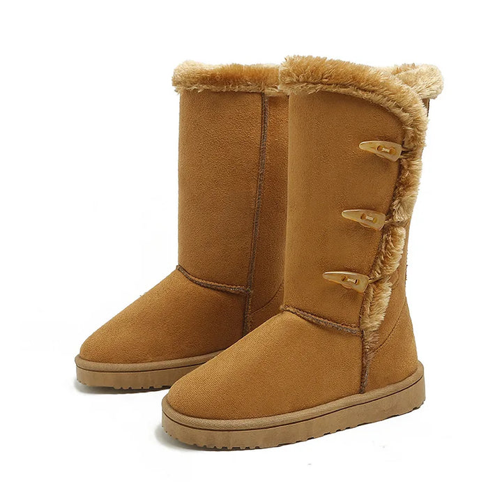 Winter Warm Fur Suede Velvet Buckle Mid-Calf Snow Boots - Flossy Mom