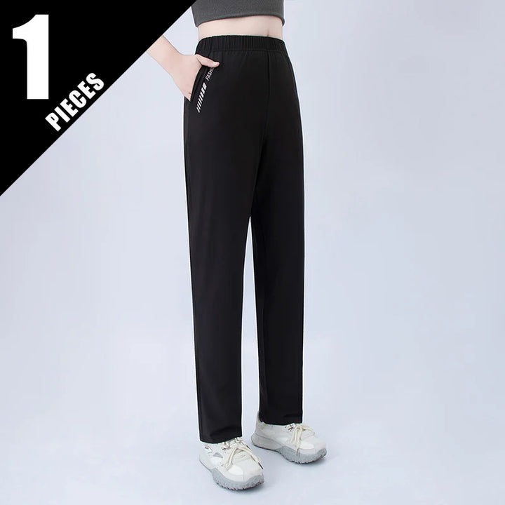 Wide-leg pocket pants with elastic waistband, black