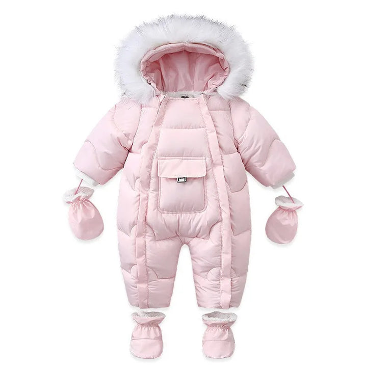 Warm Thick Wool Fur Hood Snow Proof Fleece Down Snowsuits