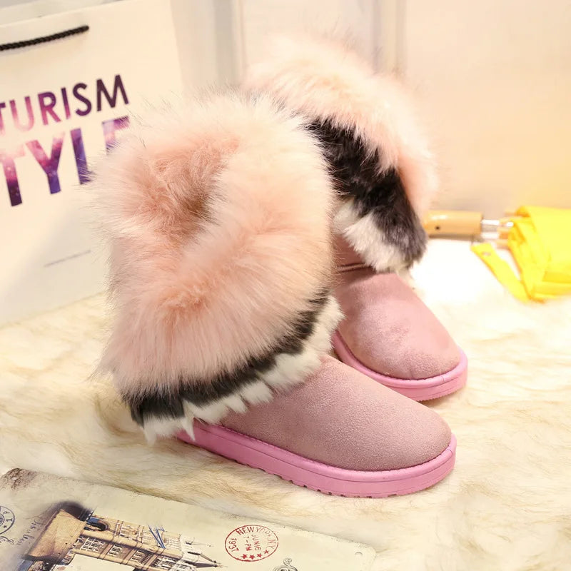 Warm Soft Long Flock Fur Slip-On Ankle Snow Boots - Flossy Mom