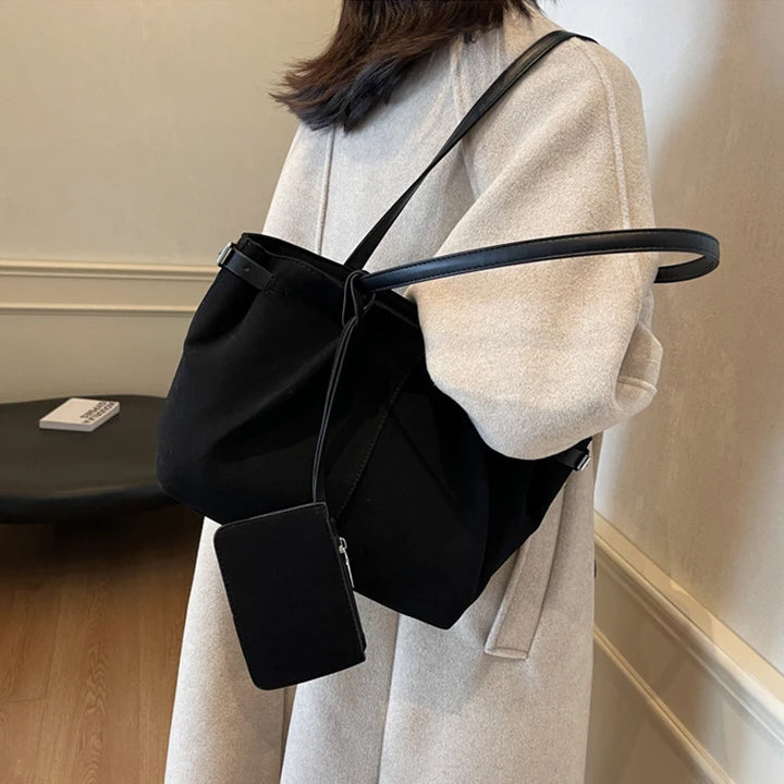 Large Capacity Soft Suede Y2K Open Tote Handbags - Flossy Mom