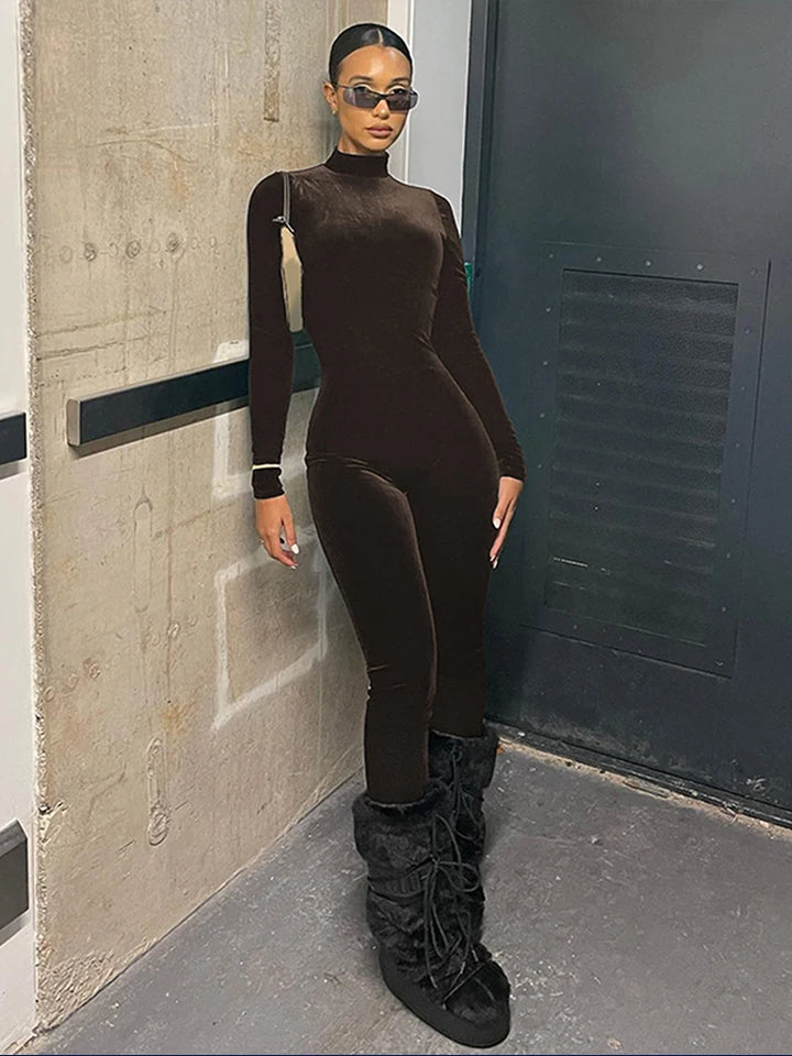Sexy Y2K Velvet Long Sleeve Bodycon Jumpsuits