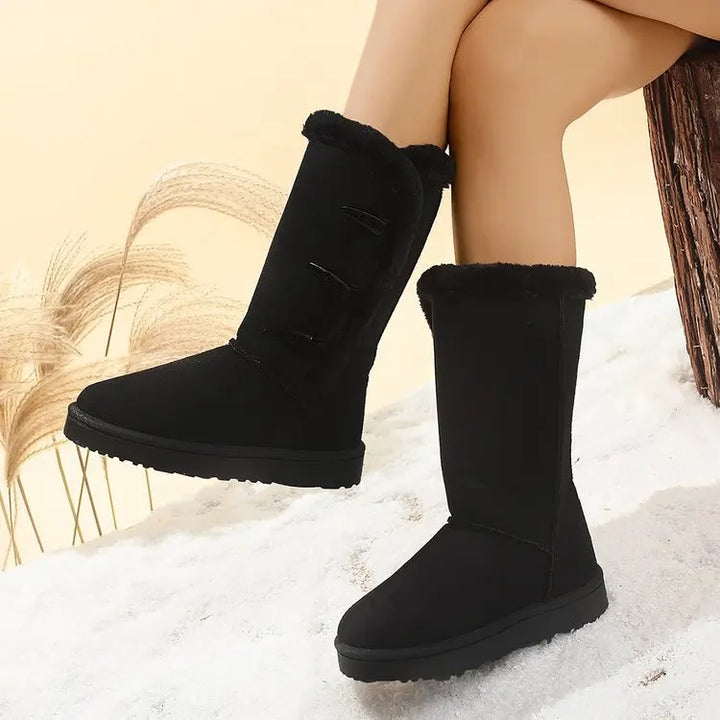 Winter Warm Fur Suede Velvet Buckle Mid-Calf Snow Boots - Flossy Mom