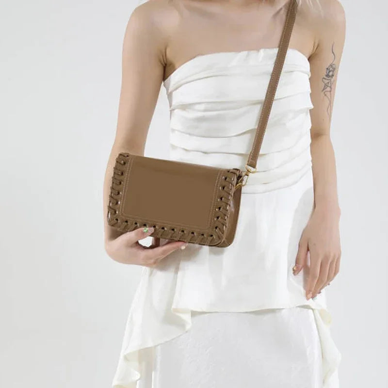 Minimalist Chic PU Leather Weave Flip Design Handbags - Flossy Mom