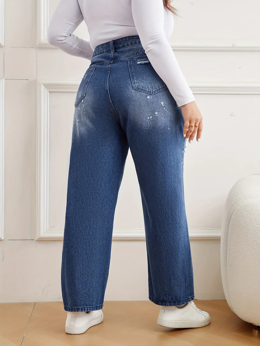 Destroyed Ripped Hole Zipper-fly Plus Size Denim Jeans