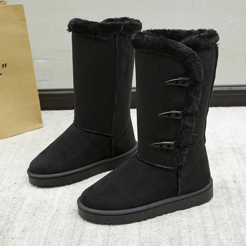 Warm Cozy High-Calf Insulation Fur Suede Snow Boots - Flossy Mom