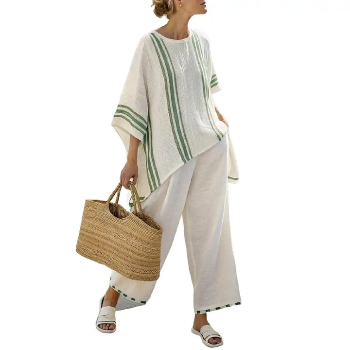 Plus Size Women's Summer Chill Striped Two Piece Set