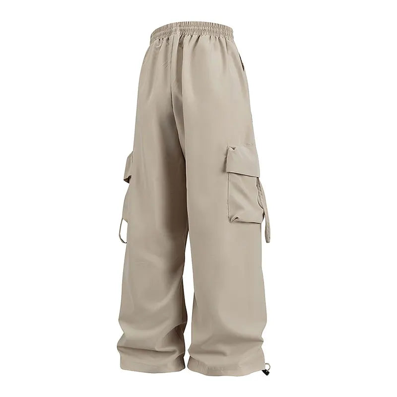 Beige Damen-Cargohose, lockere Passform mit Taschen und Kordelzug