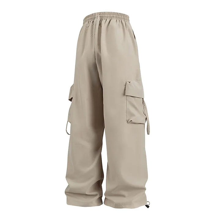 Beige Damen-Cargohose, lockere Passform mit Taschen und Kordelzug