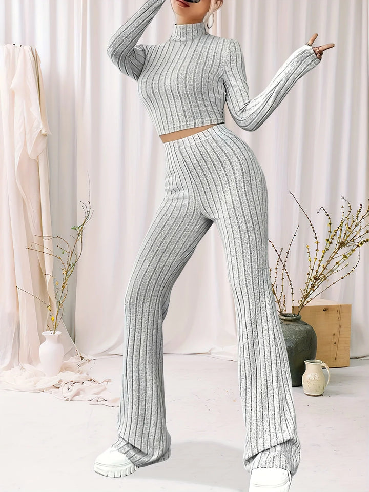 Warm Knitted Long Sleeve Turtleneck Top & Pants Set - Flossy Mom