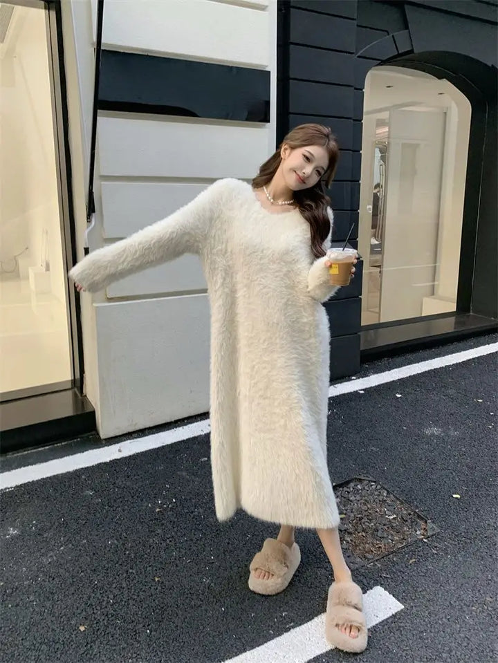 Plush Oversize Soft Knitted Mink Sweater Dresses