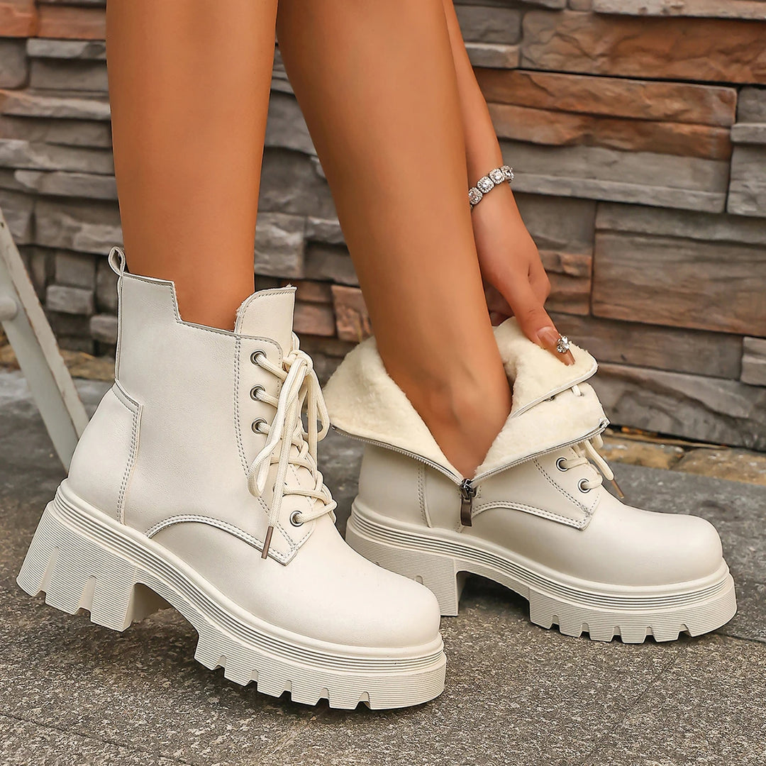 Plush Fur Gothic Punk Platform Motorcycle Boots - Flossy Mom