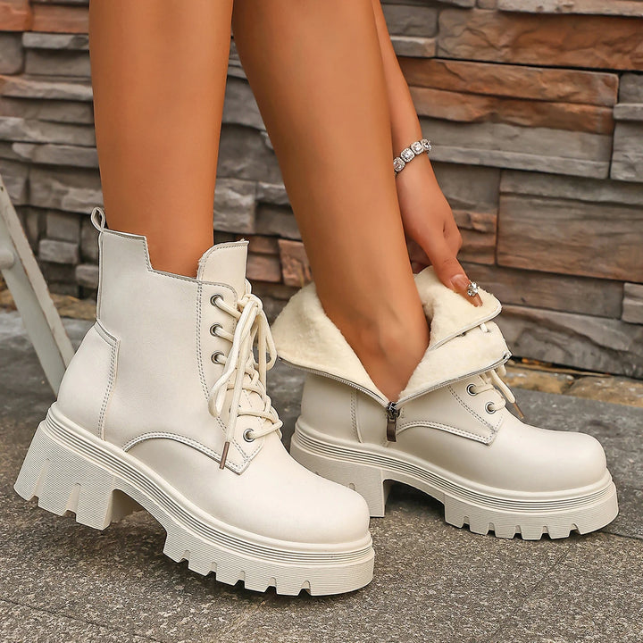 Plush Fur Gothic Punk Platform Motorcycle Boots - Flossy Mom