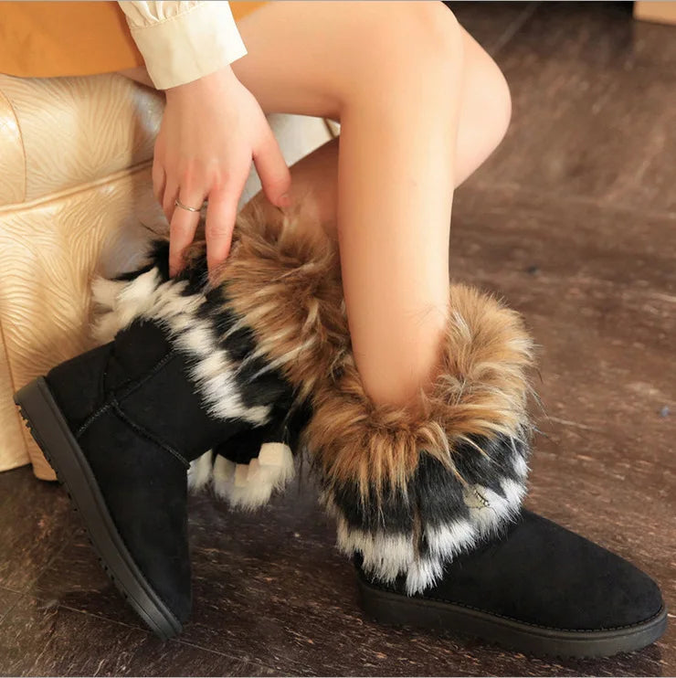 Warm Soft Long Flock Fur Slip-On Ankle Snow Boots - Flossy Mom
