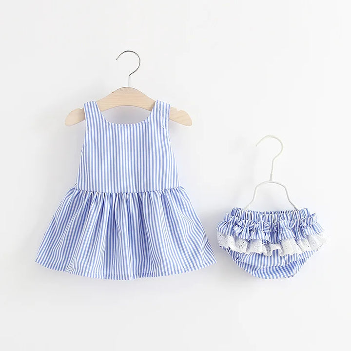 Southern Belle Sleeveless Striped Bow Top and Ruffle Shorts