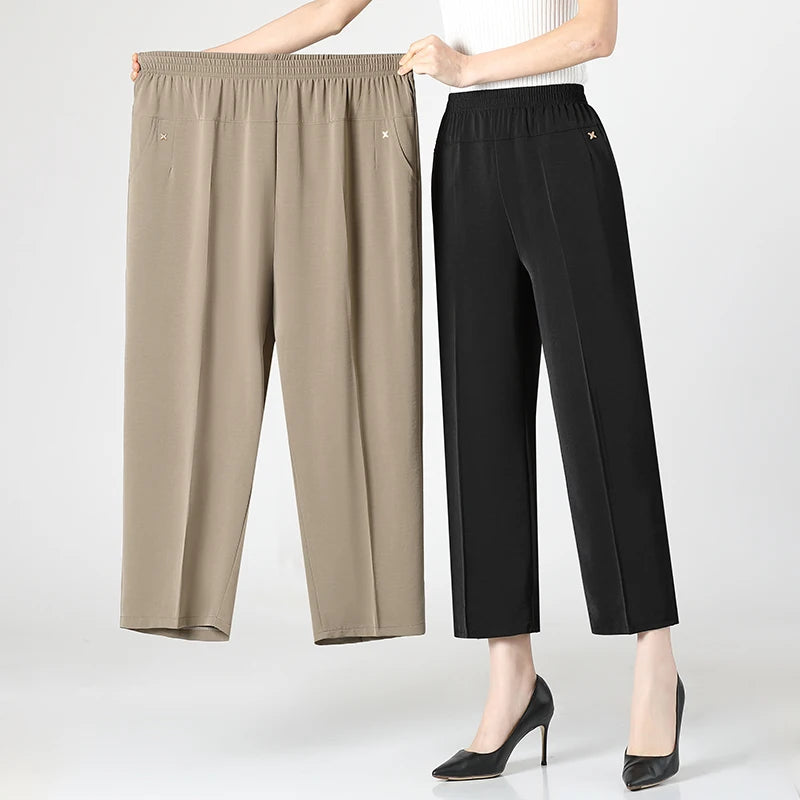 Women's Relaxed-Fit Wide Leg Pants – Soft Cotton Elastic Waist Lounge Pants Plus Size