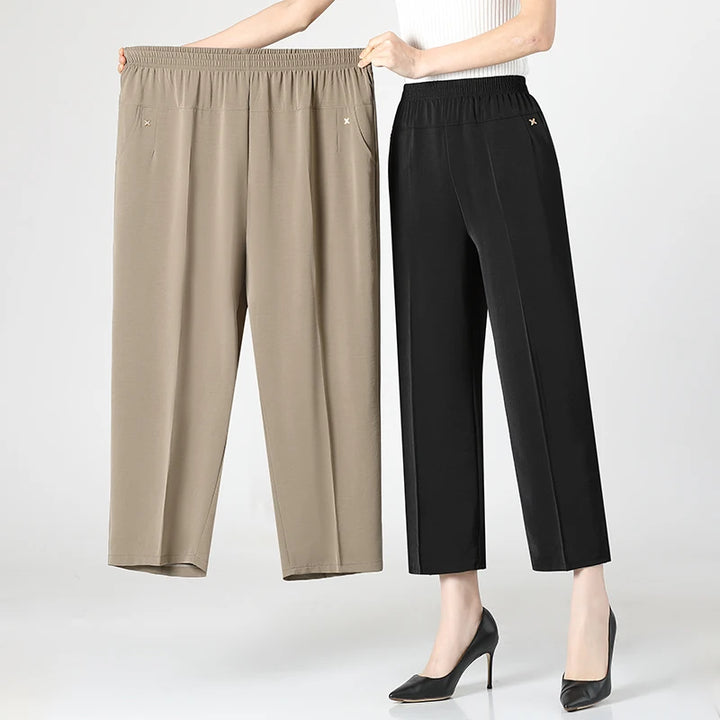Women's Relaxed-Fit Wide Leg Pants – Soft Cotton Elastic Waist Lounge Pants Plus Size